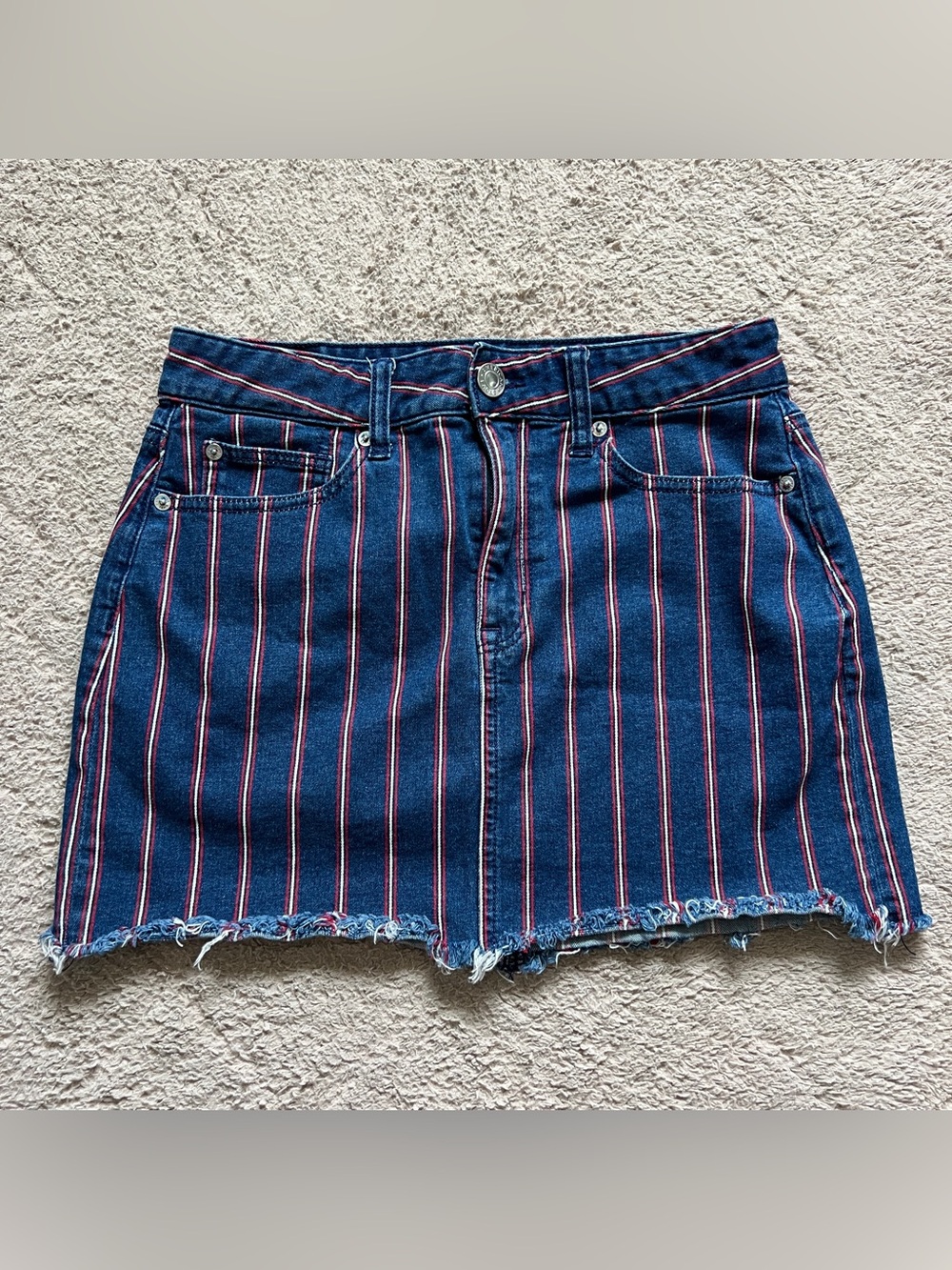 American Eagle Striped High Rise Super Stretch Mini Skirt Preppy Festival Sz 6